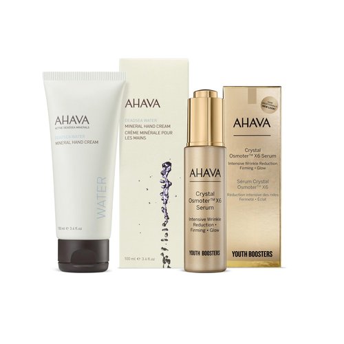 AHAVA Working Hands & Anti-Wrinkles Set - Includes Hand Cream 3.4 Fl.Oz against dry, cracked hands & Crystal Osmoter X6 Serum 1 Fl.Oz to provide radiance & treatment against wrinkles & fine lines