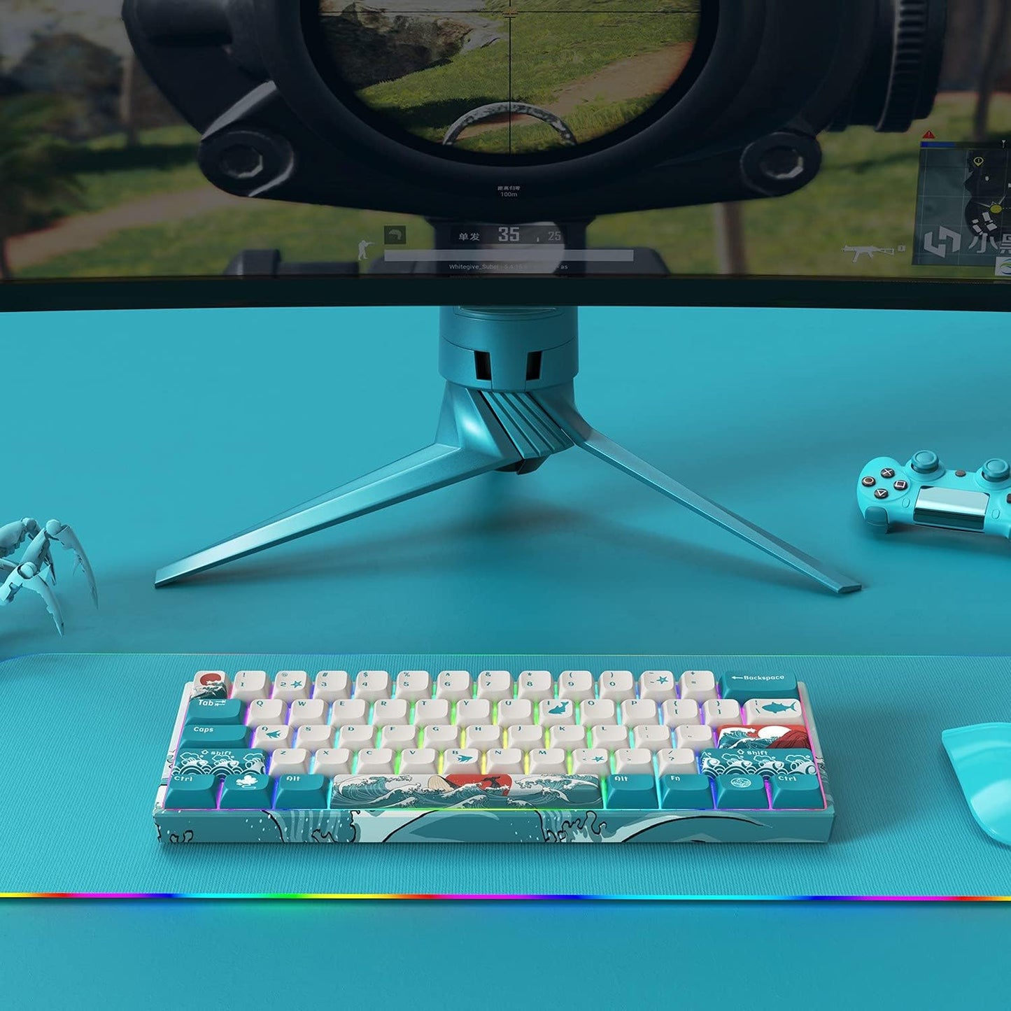 XVX 60% Gaming Keyboard, RGB 3-Modes Wireless Mechanical Keyboard, Mini 60 Percent Gamer Keyboard with Hot-Swappable Pre-lubed Linear Switch for Windows & Mac (Great Wave Off Kanagawa), M61 Pro