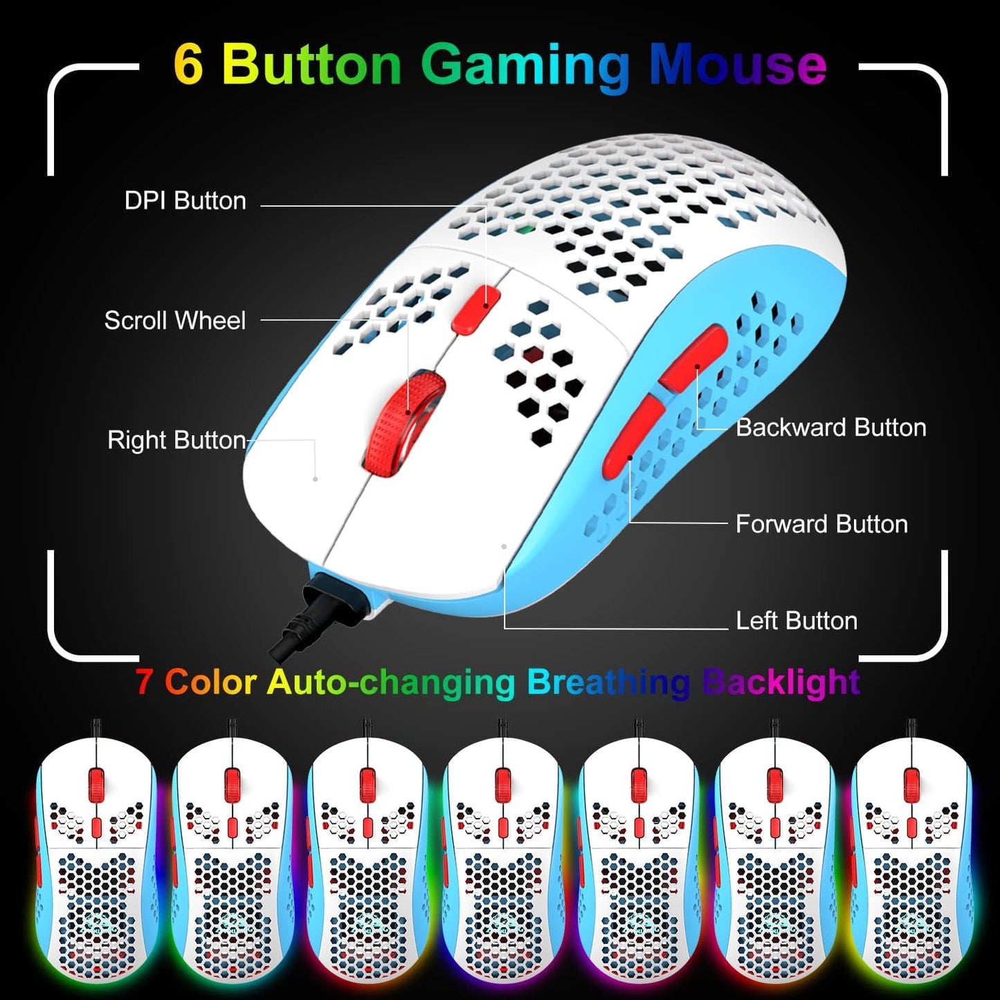 60% Gaming Keyboard and Mouse Combo Small Mini RGB Backlight Mechanical Feeling and Mechanical RGB 6400 DPI Honeycomb Optical Mouse,Gaming Mouse pad for Gamers and Typists Black