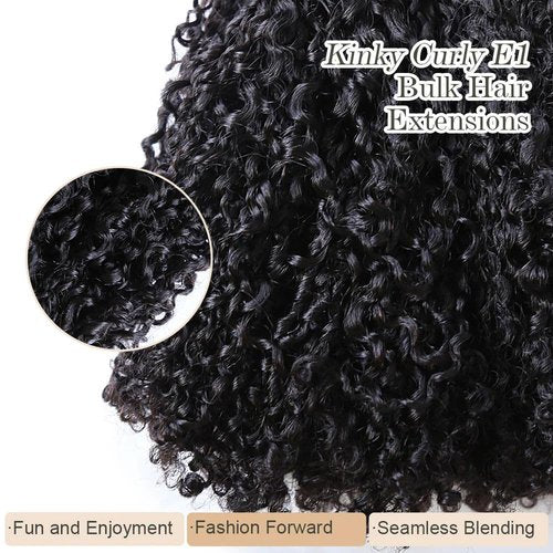 Limited Beauty Afro Kinky Bulk Human Hair Extensions 100% Unprocessed Brazilian Virgin Micro Kinky Curly Braids Hair Braids Double Drawn Full End Bulk Hair 20 Inch 100g - Black