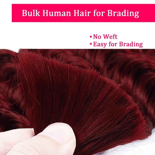 Human Braiding Hair 2 Bundles 100g 26Inch Deep Wave Bulk Human Hair for Braiding No Weft Curly Braiding Hair Bulk Curly Human Hair for Boho Braids 12A Brazilian Virgin Hair Extensions 99J