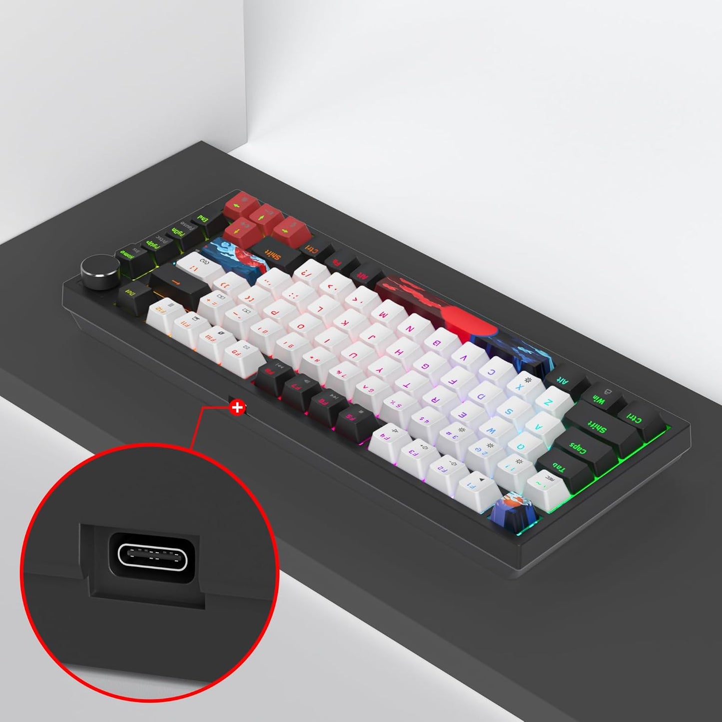 75 Percent Keyboard Gasket-Mounted with Sound Absorbing Pads, 82-Key Compact Wired RGB Mechanical Gaming Keyboard Hot-Swap Socket for Win, Fog Blue