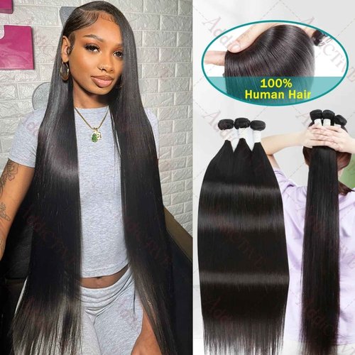 12A Human Hair Bundles Straight 3 Bundles Human Hair 24 26 28 Inch 100% Unprocessed 12A Brazilian Virgin Hair Weave Straight Human Hair Extensions Quick Weave Hair Bundles For Women