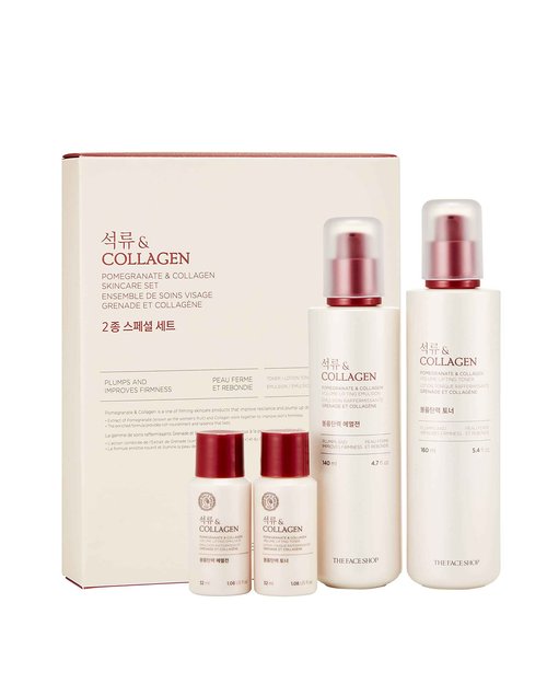 The Face Shop Pomegranate & Collagen Skincare Set | Deep Revitalizing Emulsion for Moisture Barrier Strengthening | Plump & Smoothen Skin | Korean Skincare Set, K-Beauty