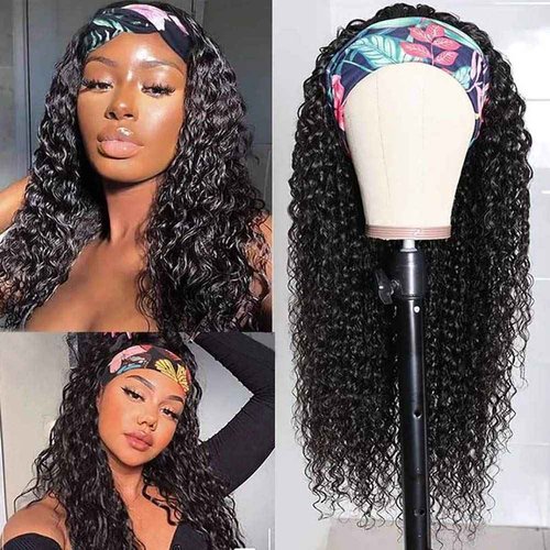 XSY Headband Wig Human Hair Deep Wave Headband Wigs for Black Women 22 Inch None Lace Front Wigs Machine Made Wigs Glueless Brazilian Curly Human Hair Wig