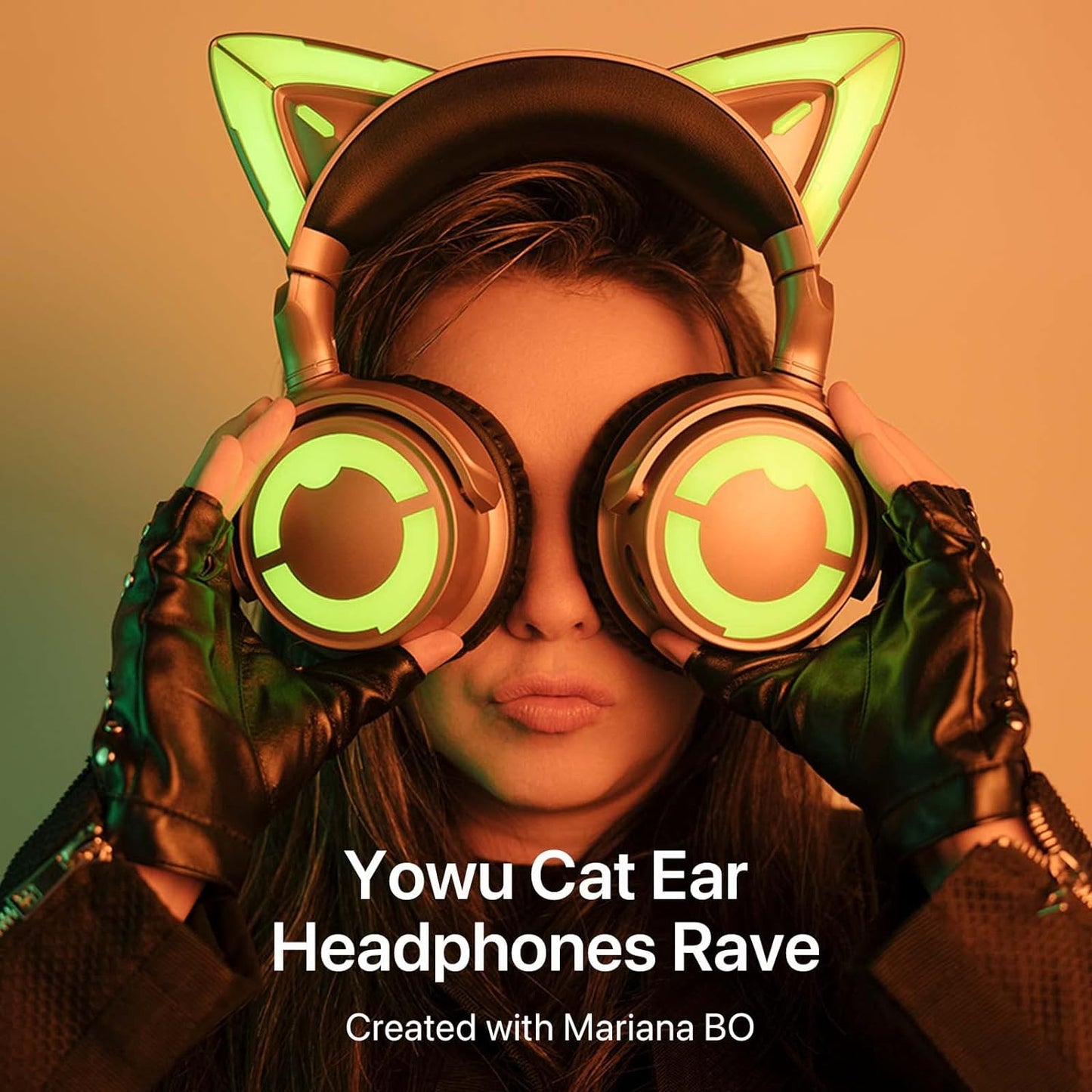 YOWU RGB Cat Ear Headphone 4, Upgraded Wireless & Wired Gaming Headset with Attachable HD Microphone -Active Noise Reduction, Dual-Channel Stereo & Customizable Lighting and Effect via APP (Pink)