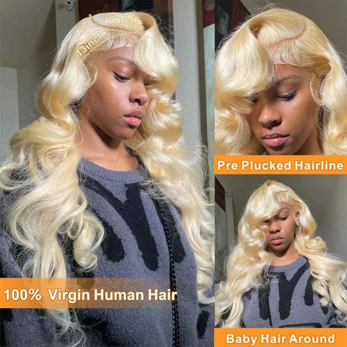 MARUOL 613 13x6 Lace Front Wig Human Hair Blonde Wig Body Wave HD Transparent Lace Frontal Wigs Human Hair for Black Women 180% Density Glueless wigs Pre Plucked 28 Inch