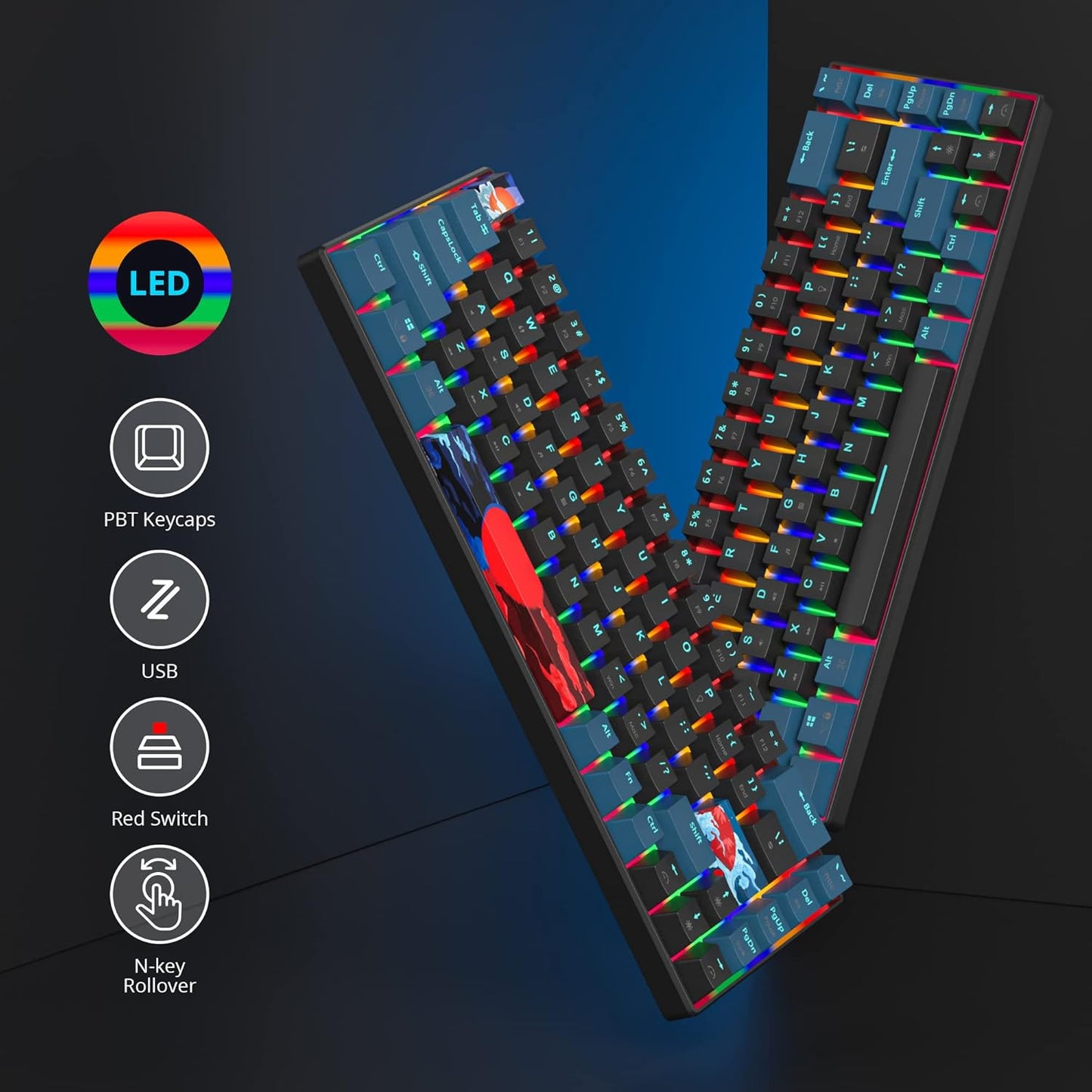 60 Percent Gaming Keyboard Mechanical with Linear Red Switch, 65% Wired Ultra-Compact Mini Keyboard Rainbow with PBT Keycaps for Ps4/Ps5/Xbox(68 Green)