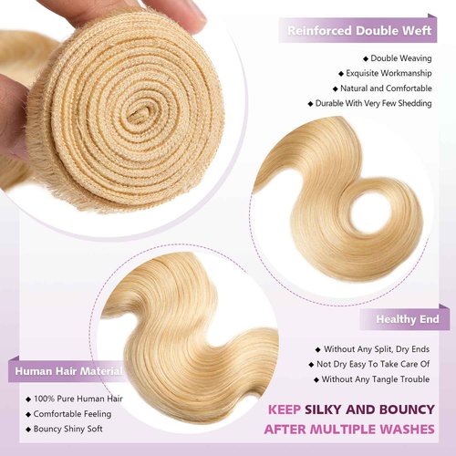 613 Blonde Bundles Human Hair Body Wave Single Bundle 24 Inch 12A Grade 100% Unprocessed Human Hair Brazilian Virgin Hair Weave 613 Body Wave Bundles Machine Double Weft 100G