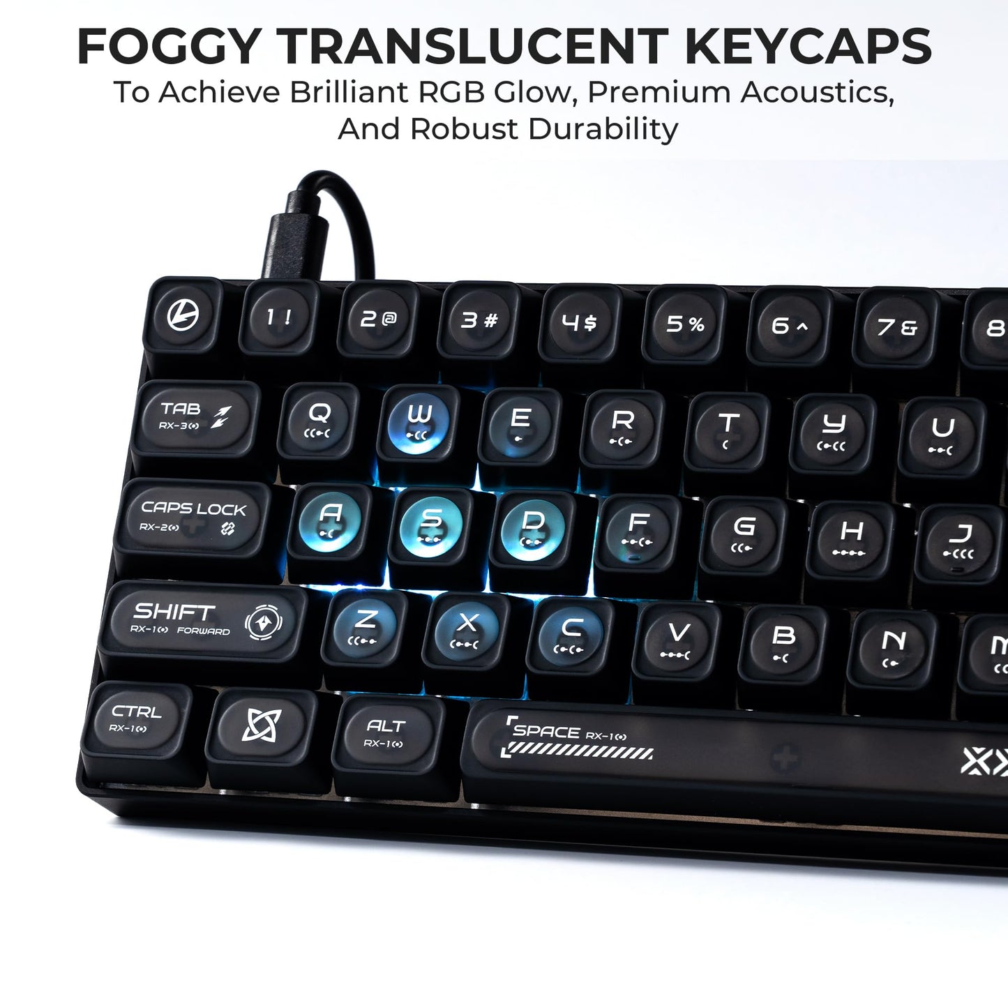 XVX Black Shine Through Keycaps for Mechanical Keyboards - 136 Keys Black Translucent Cat Eye Design,Cherry MAX Profile, PC+PBT Frosted RGB Keycaps