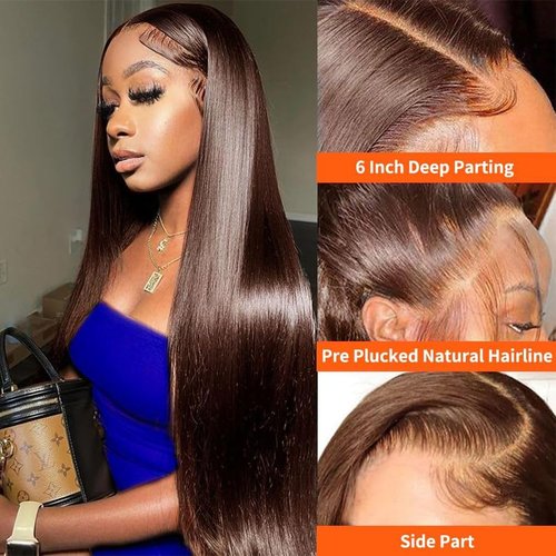 20 Inch Chocolate Brown Lace Front Wigs Human Hair Pre Bleached 200% Density 13x6 HD Straight Lace Front Wigs Pre Plucked with baby Hair