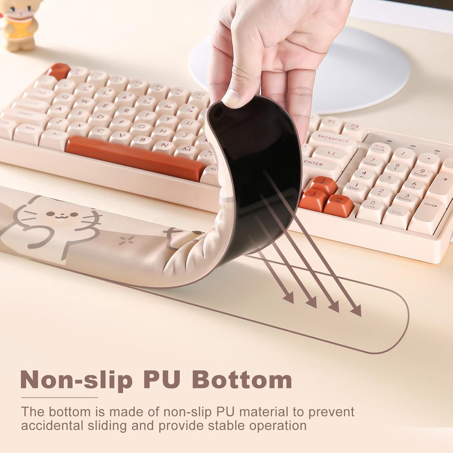 YUNZII Keyboard Wrist Support, Ergonomic Mouse Support for Typing Pain Relief, Slip Resistant PU Base, Cute Wrist Rest for Office Gaming Computer (Cat)