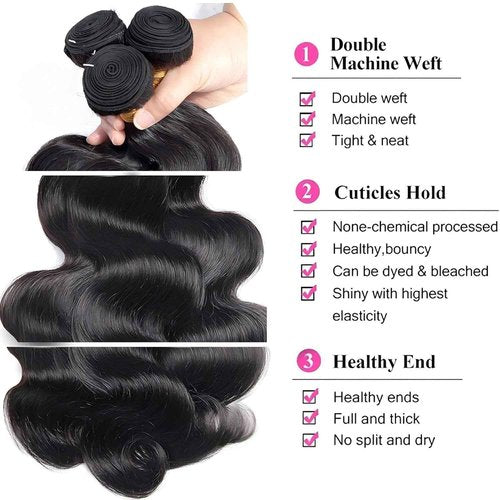 Giginger Brazilian Human Hair Bundles 24 26 28 Inch Body Wave Bundles Human Hair Natural Black Unprocessed Virgin Quick Weave Hair for Black Women