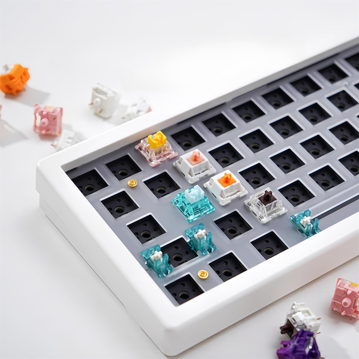 ZMX GMK67 Keyboard Barebones Kit,Hot-Swap PCB Bluetooth 5.0/2.4G/Type-C Tri-Mode 65% Mini Custom RGB Wireless Mechanical Keyboard with Knob Gasket Mount Programmable Gaming DIY Kit (White)