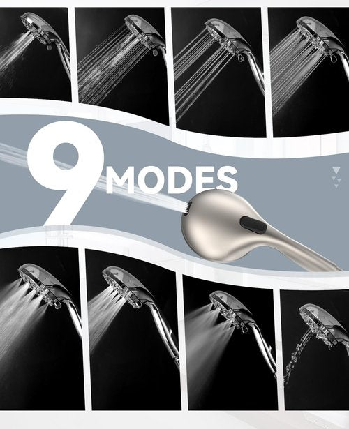 JDO Shower Head with Handheld, High Pressure Handheld Shower Head 9 Settings, Detachable Shower Head Set with Stainless Steel Hose and Shower Bracket (Brushed Nickel)