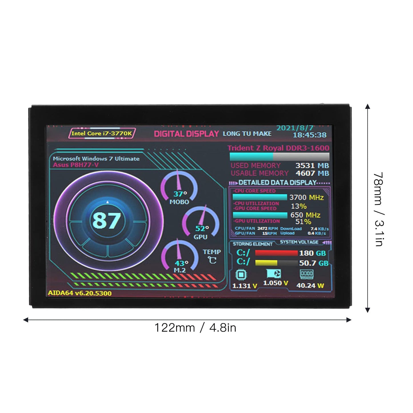 5in Computer Temp Monitor, AIDA64 PC CPU RAM Data Monitor for Linux Windows, PC Temperature Display for PC ARGB Computer Case Secondary Screen, IPS USB Mini Screen