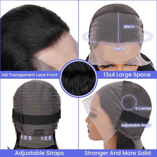 FASCARA 13x4 Body Wave Lace Front Wigs Human Hair For Women HD Transparent Lace Frontal Wigs Human Hair Pre Plucked With Baby Hair 180% Density 9A Glueless Natural Black 22 inch