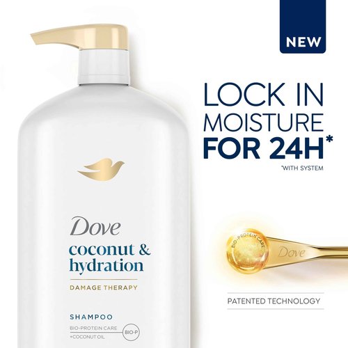 Dove Shampoo Coconut & Hydration Pack of 4 For Dry Hair Shampoo with Oil Blend of Coconut, Jojoba & Sweet Almond 31 oz