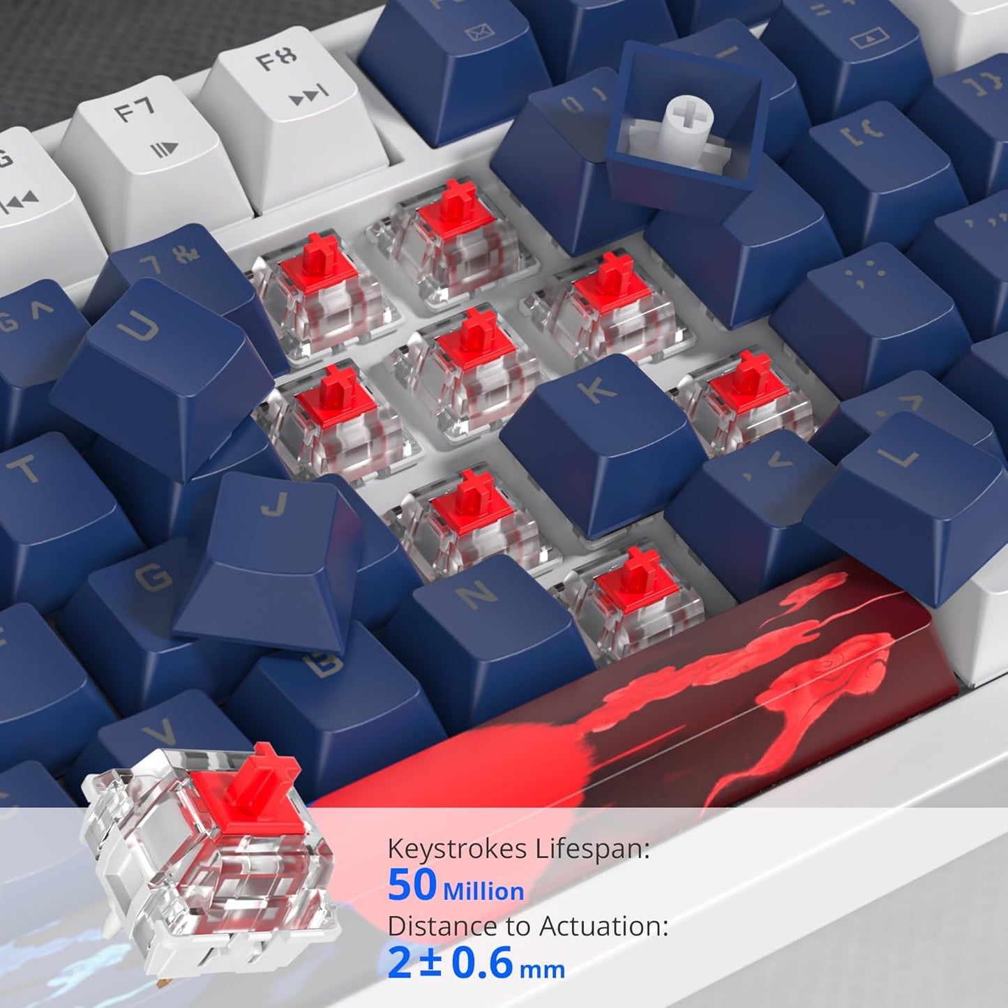 75% Mechanical Gaming Keyboard with Volumn Knob, Gasket Hot Swappable RGB, Wired, Red Switch, 82 Keys Compact Creamy (Black Grey)