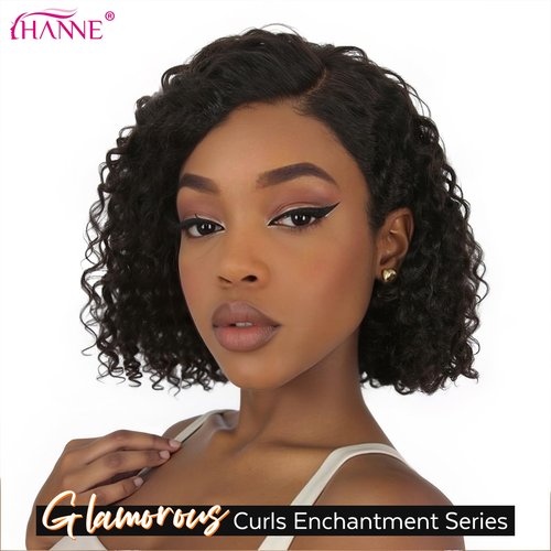 HANNE 12 Inch 13x4 Short Curly Human Hair Wigs 180% Density HD Lace Front Wig Glueless Wigs Human Hair Pre Plucked Pre Cut Curly Bob for Black Women