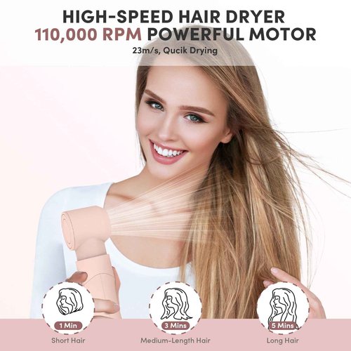 Hair Dryer Brush 6 in 1 Hot Air Styler, 110,000 RPM High-Speed Negative Ionic Blow Dryer, Auto-Wrap Curlers, Paddle Brush for Fast Drying, Curling, Straightening, Volumizing with Storage Case Pink
