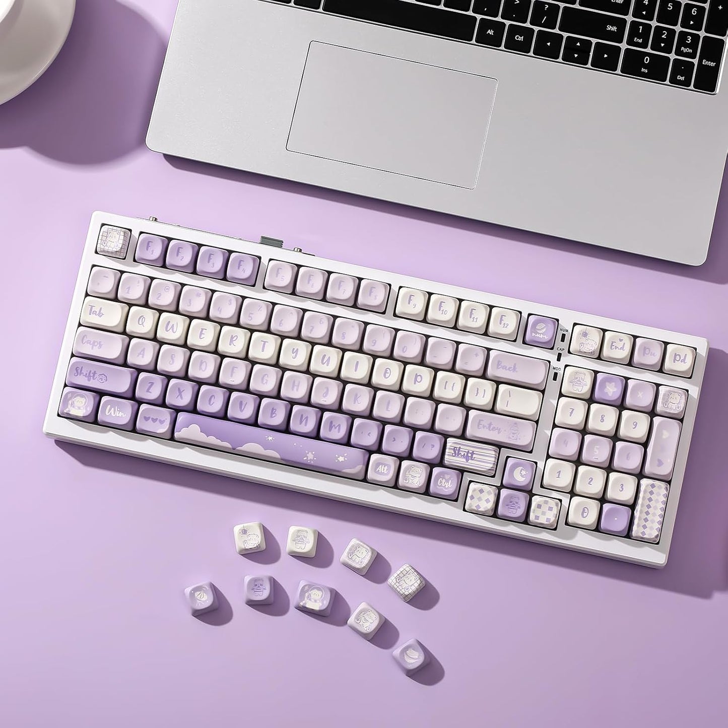 YUNZII 132 Keys MOA Keycaps, Dye-Sublimation PBT Custom Keycap Set for MOA Profile, Cute Bear Customized Pattern Keycaps for MX Switches Mechanical Gaming Keyboard (Blue)