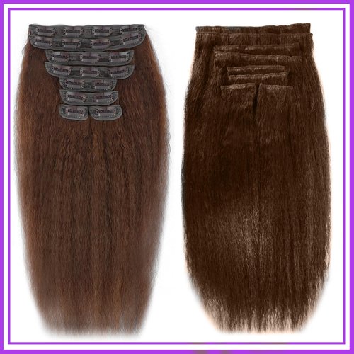22 Inch Brown Kinky Straight Clip in Hair Extensions Real Human Hair Clip ins Unprocessed Brazilian Virgin Hair Clip on Hair Extensions 4# Kinky Straight Clip ins 8pcs 20 Clips 100g/Set