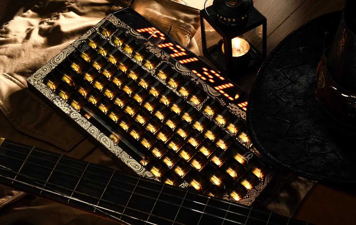 Angry miao Gold Paisley 75 Key Wireless Mechanical Gaming Keyboard, Electronic PC Computer Keyboards for Tri-Mode Connection, Leaf Spring Mount Custom Internals Hotswapable Switch Bundle