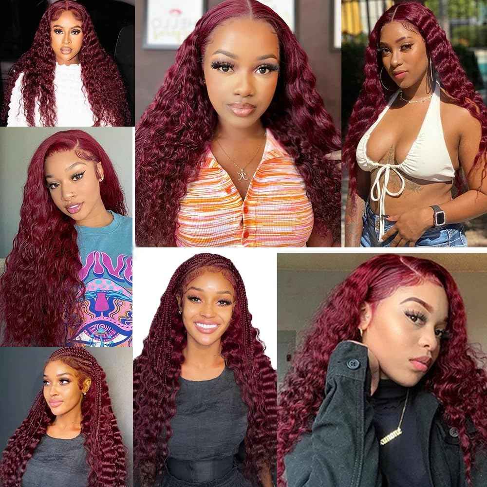 Giginger Brazilian Human Hair Bundles Burgundy 99J Deep Wave Human Hair Bundles 24 26 28 inch Wine Red Unprocessed Virgin Quick Weave Hair for Black Women