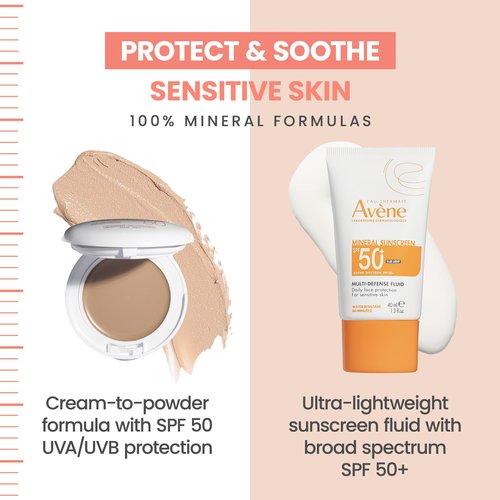 Avène High Protection Beige Tinted Compact, & Mineral Multi-Defense Sunscreen Broad Spectrum SPF 50+, UVA/UVB Blue Light Protection, Water Resistant, Non-Greasy