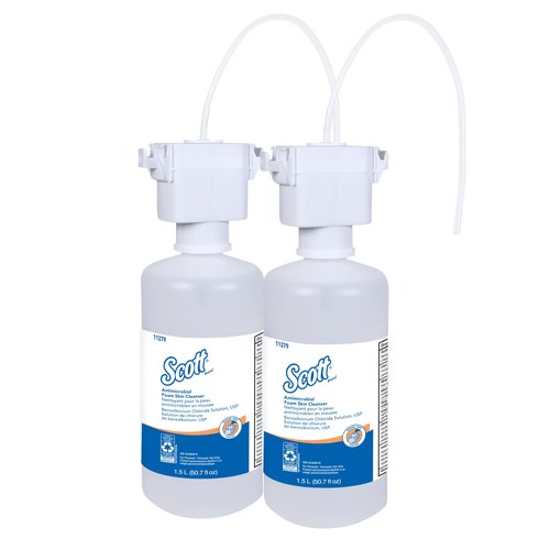 Scott Professional Antimicrobial Foam Skin Cleanser (11279), 1.5 L, Foaming, Clear, No Fragrance Added, Counter-Mount Hand Soap Refills, 0.1% Benzalkonium Chloride, (2 Bottles)