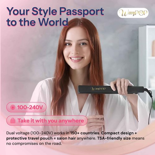 2 in 1 Professional Dual-Voltage Titanium Flat Iron Hair Straightener | up to 480°F | 10s Heat-Up | Straightening Iron & Hair Curling Wand 1.25" with Ceramic MCH Fast Heat, Auto Shut Off