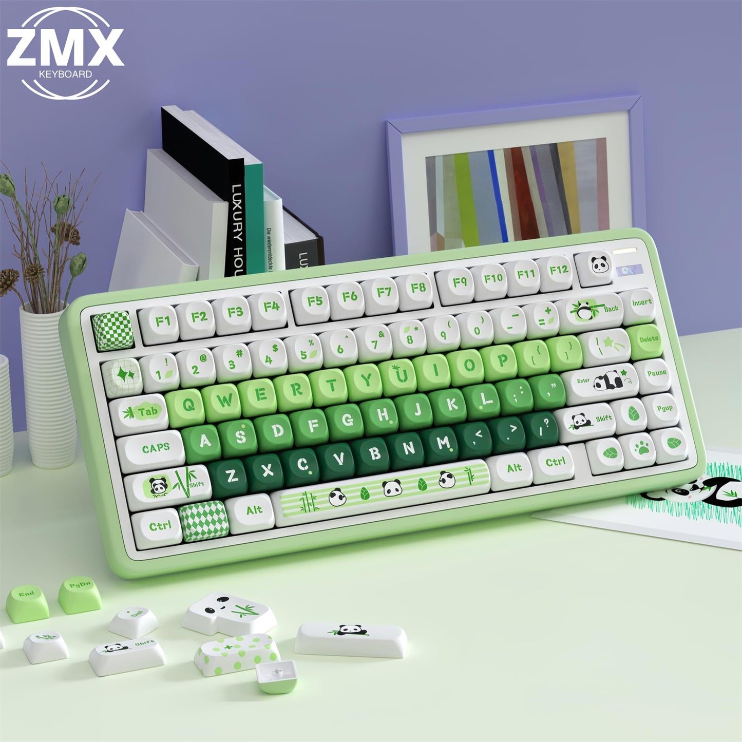 ZMX Cute PBT Keycaps,Kawaii Dye-Sub Custom Keycaps SOA Profile 136 Keys Full Size Keycap Set for 60% 65% TKL Cherry MX Switch ANSI Layout Mechanical Gaming Keyboard Creamy Keycaps (03)