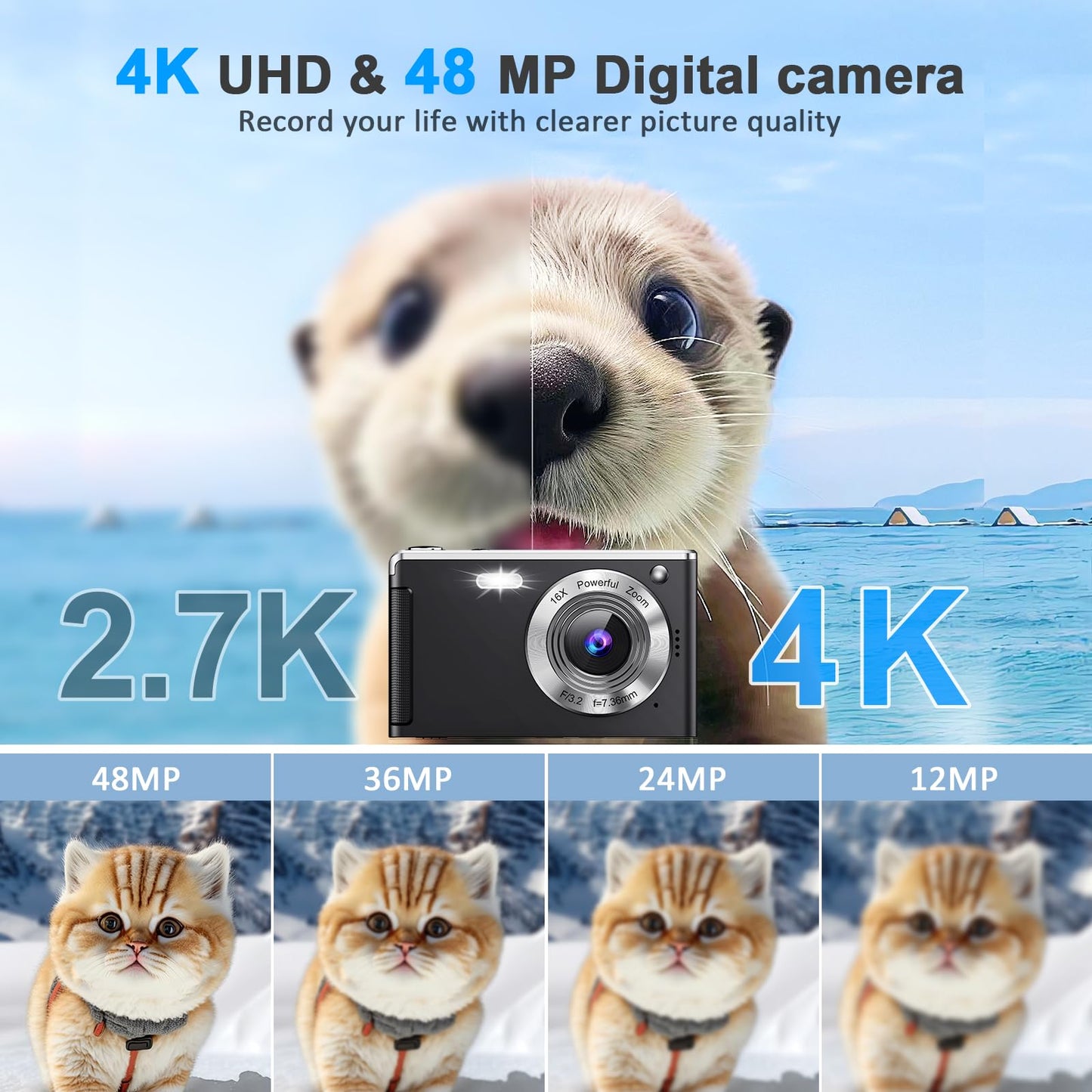 4K Digital Camera, Autofocus Vlogging Cameras for Photography with 32GB Card, 50MP Portable Compact Point and Shoot Digital Camera for Beginner Teens Adult with 16X Zoom Anti-Shake, 2 Batteries