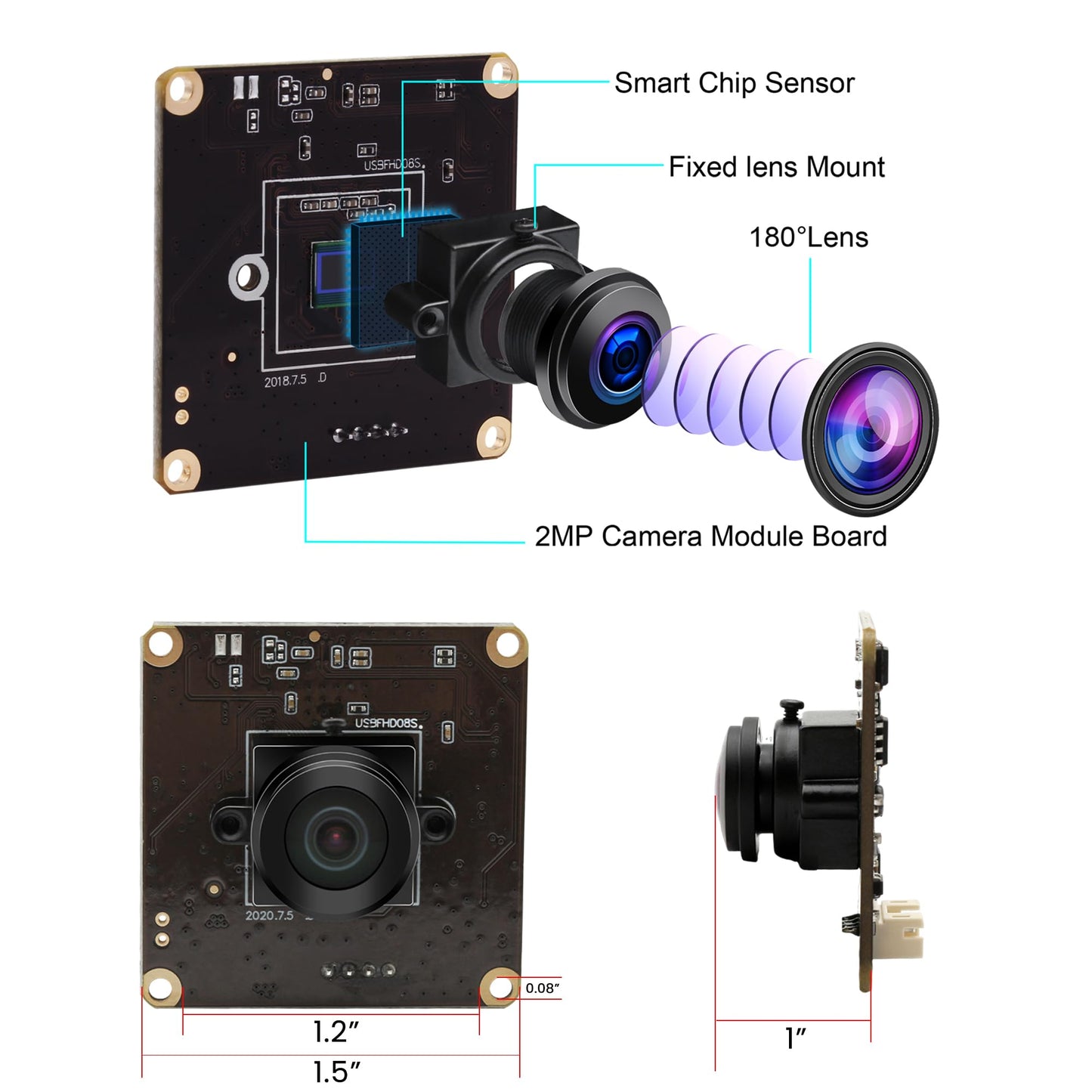 ALPCAM USB Camera Module High Speed 60fps 120fps 260fps Webcam with 180degree Fisheye Lens Full HD 1080P Computer Webcam Wide Angle Lightburn Camera for Windows/Linux/Raspberry Pi/Mac