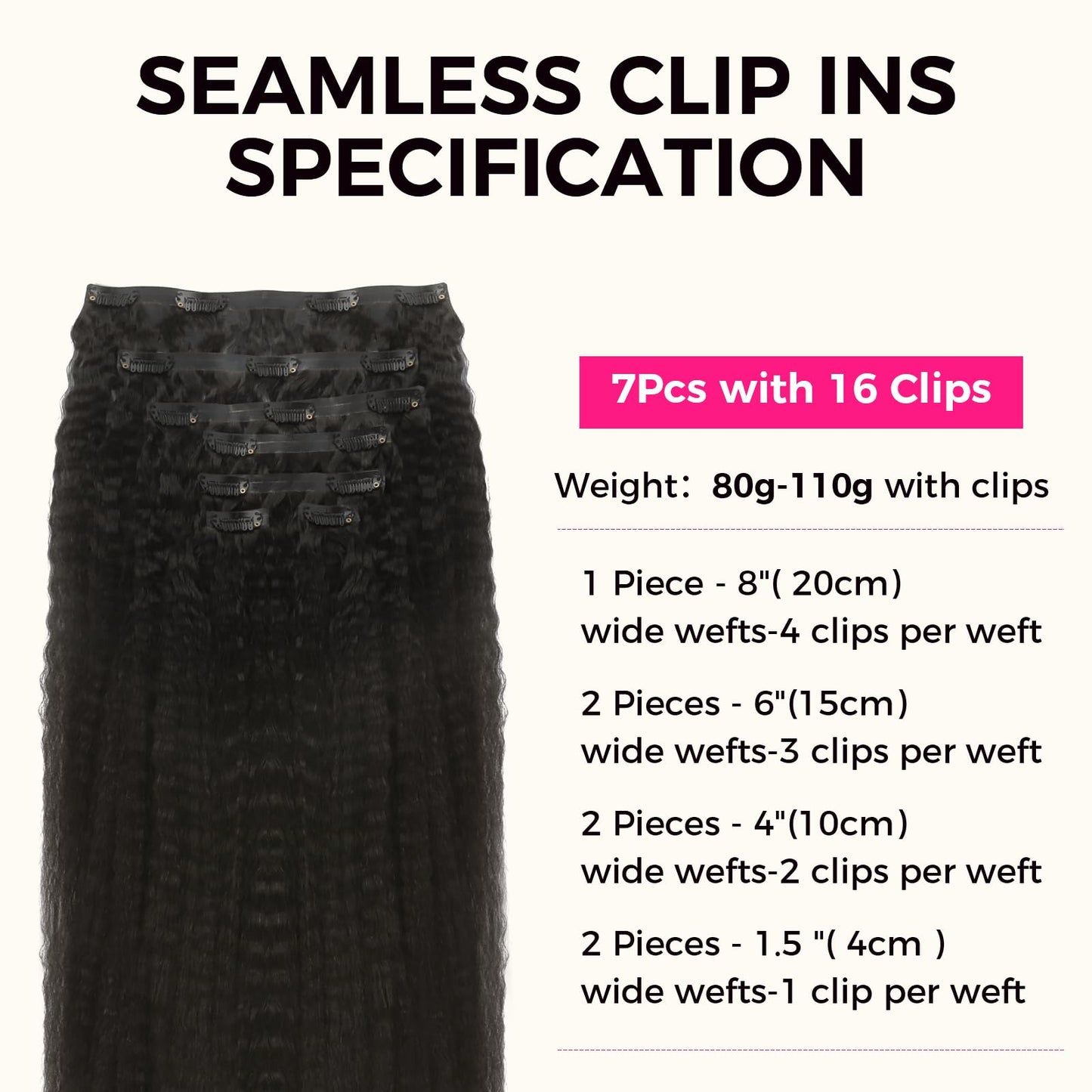 Lashey Clip in Hair Extensions Real Human Hair 110g Kinky Straight Seamless Clip in Hair Extensions Natural Black 14 Inch Human Hair with Invisi Edge for Black Women