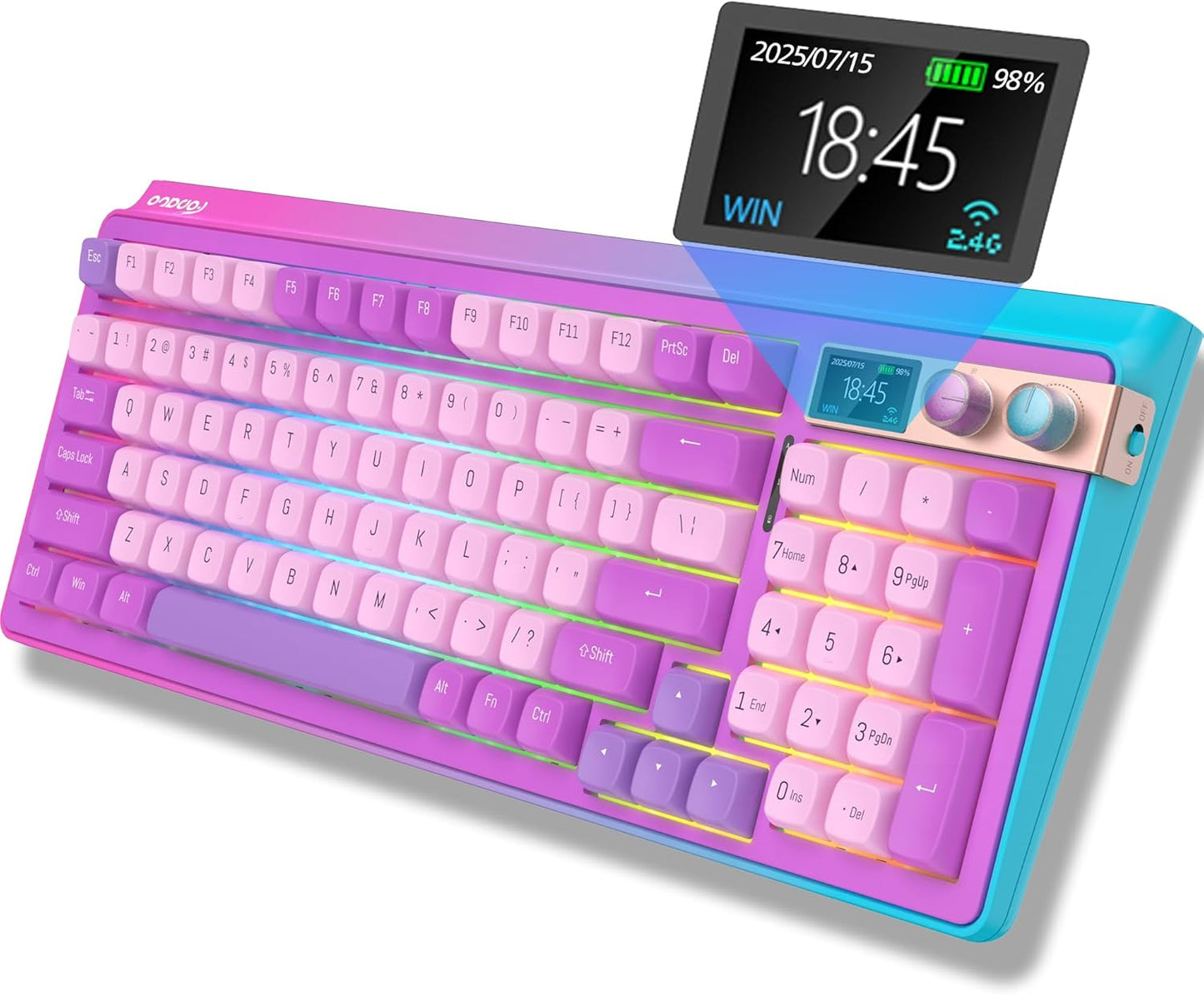 98% Mechanical Gaming Keyboard,96 Keys Full Key Rollover Wireless Keyboard Hot Swappable Gasket Structure,Bluetooth,2.4GHz,USB-A to C 3-Mode,with Screen,RGB,PBT Keycaps,for PC Laptop (Black)