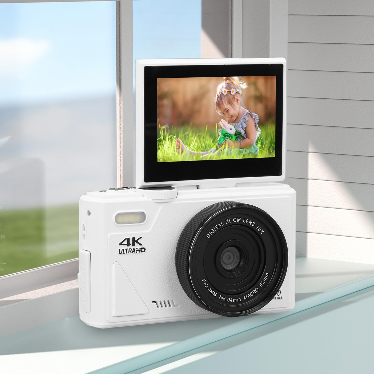 64MP 4K Digital Camera with 18X Zoom and 3 Inch Flip Screen, Auto Focus Compact Digital Camera for Photography and Video, Perfect for Travel Vlogging and Filming