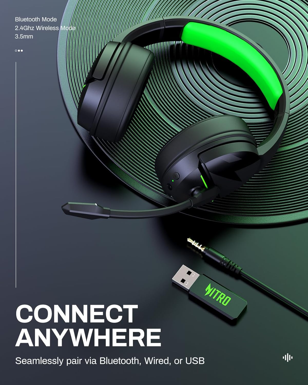 acer 2.4GHz Flex Wireless Gaming Headset | Red+Green | Non-Stop 100H Battery | Dynamic 50mm Drivers | Clear Voice Mic | Bluetooth5.3, 3.5mm | Gaming Headphones for PC, Meeting, Music, PS4 Headset
