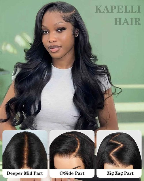 Kapelli Hair Glueless HD Lace Front Wigs Human Hair Pre Plucked Bleached Knots with Baby Hair 200% Density 9x6 Body Wave Lace Closure Wigs for Black Women Natural Black Color 24 Inch