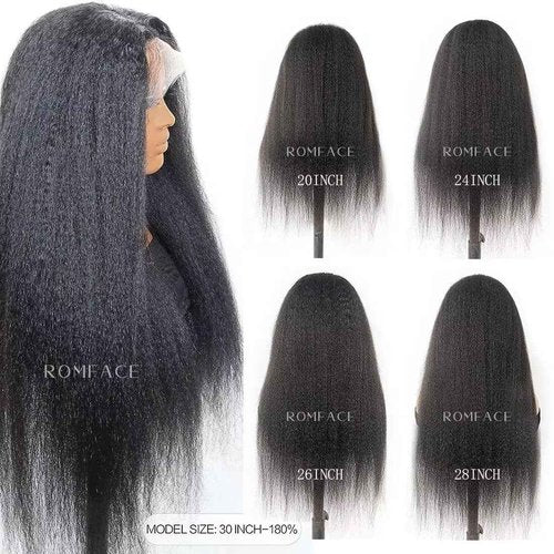 13X4 Lace Front Wig With Curly Edges Hairline 180% Density Kinky Straight Human Hair Wigs for Black Women Yaki Straight HD Lace Wig with Curly Baby Hair Glueless Wigs for Women Natural Black 20 Inch
