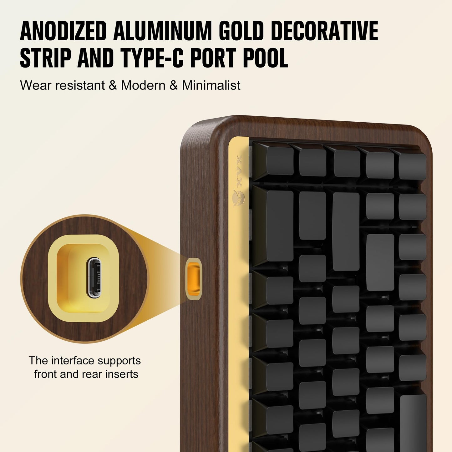 XVX M68 60% Mechanical Keyboard with Walnut Wooden Case, Gasket-Mounted Retro Gaming, Pre-lubed POM Switches, Hot Swappable Custom Wired, RGB Backlit, Cherry Profile