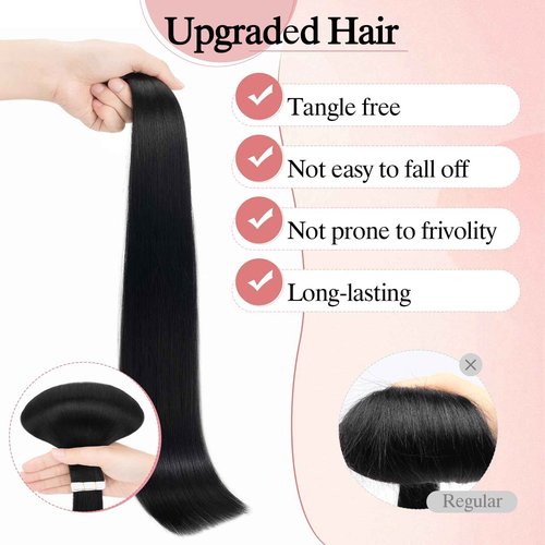 SEGO Double-Stitched Tape in Hair Extensions - Invisible, Long Straight Human Hair for Women, 20 Inch, #60 Platinum Blonde, 20pcs 46g