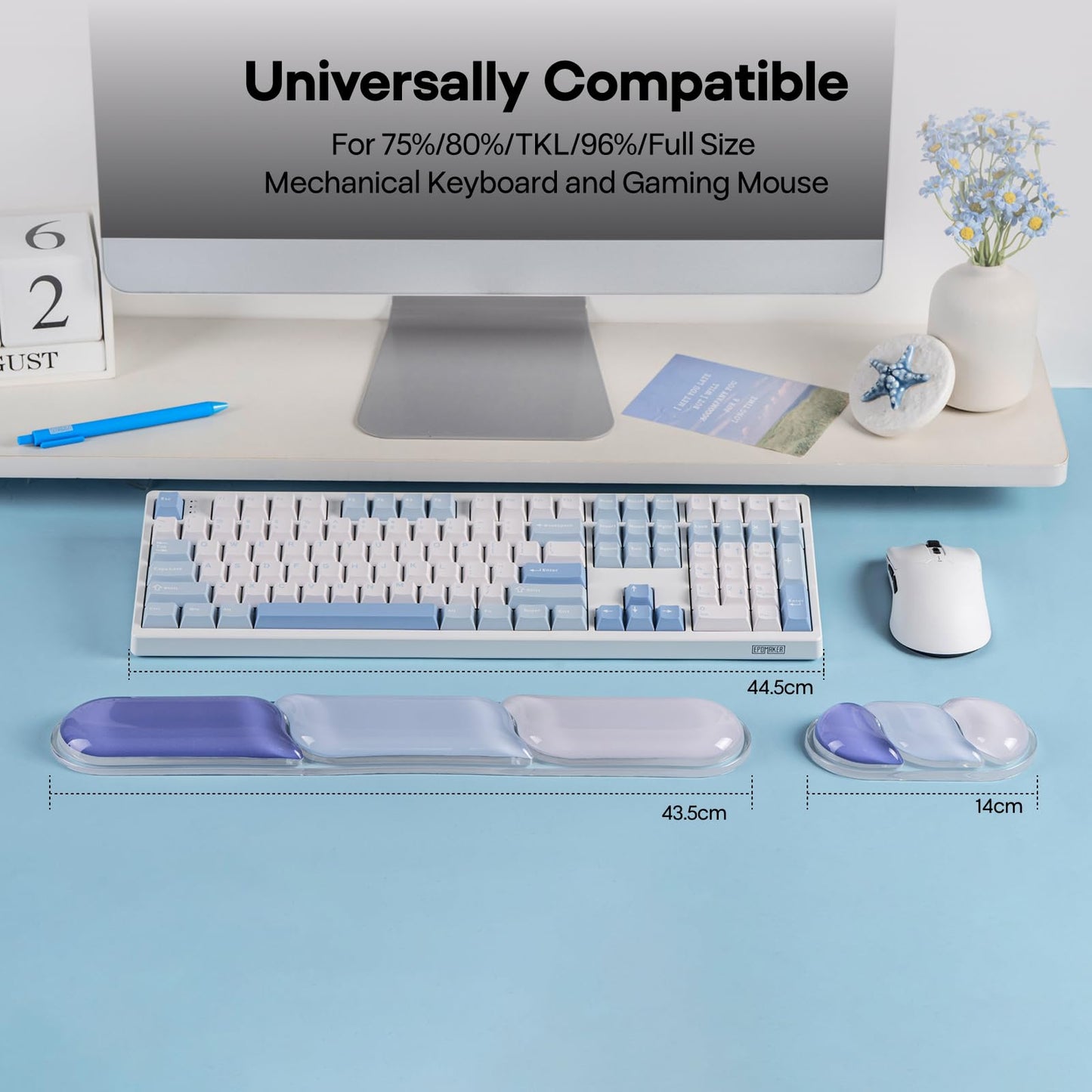 EPOMAKER CloudGel Wrist Rest for Keyboard and Mouse, 2 Pieces Gel Wrist Support, Anti-Slip Rubber Bottom, Ergonomic Design, Suitable for Office/Computer/Laptop/Gaming (Blue)