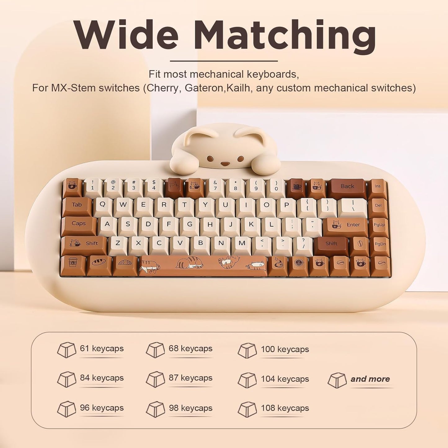 YUNZII Spring Tea Dye Sub PBT Keycaps,145 Full Keys Dye Sublimation PBT Custom Keycap Set with Key Puller for Cherry Gateron MX Switches Mechanical Gaming Keyboard (Cherry Profile, Spring Tea)