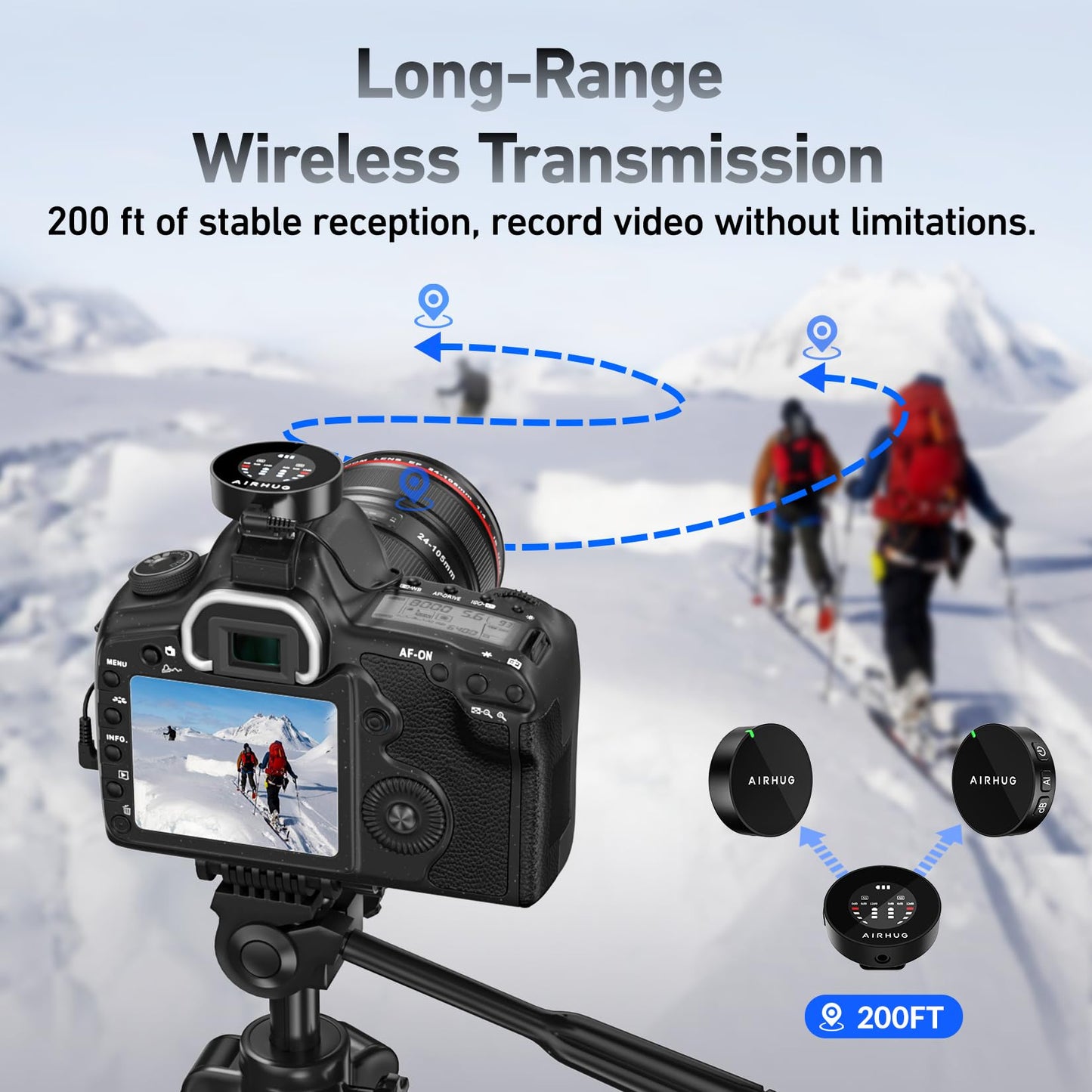 AIRHUG Wireless Lavalier Microphone, AI Noise Cancelling- Cordless Recording Mic with 2 Lavalier Transmitters and 1 Receiver for Camera/iPhone/ipaid, Vlog, Filmmaking, Streaming