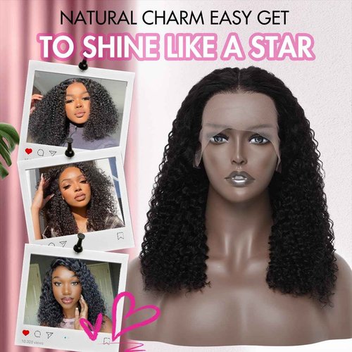 larima Short Curly Wig 200% Density 13X4 HD Lace Front Wigs Human Hair Glueless Wigs Wear and Go Pre Plucked with Baby Hair Jerry Curly Lace Front Wigs Full and Soft Natural Black Color 14 Inch