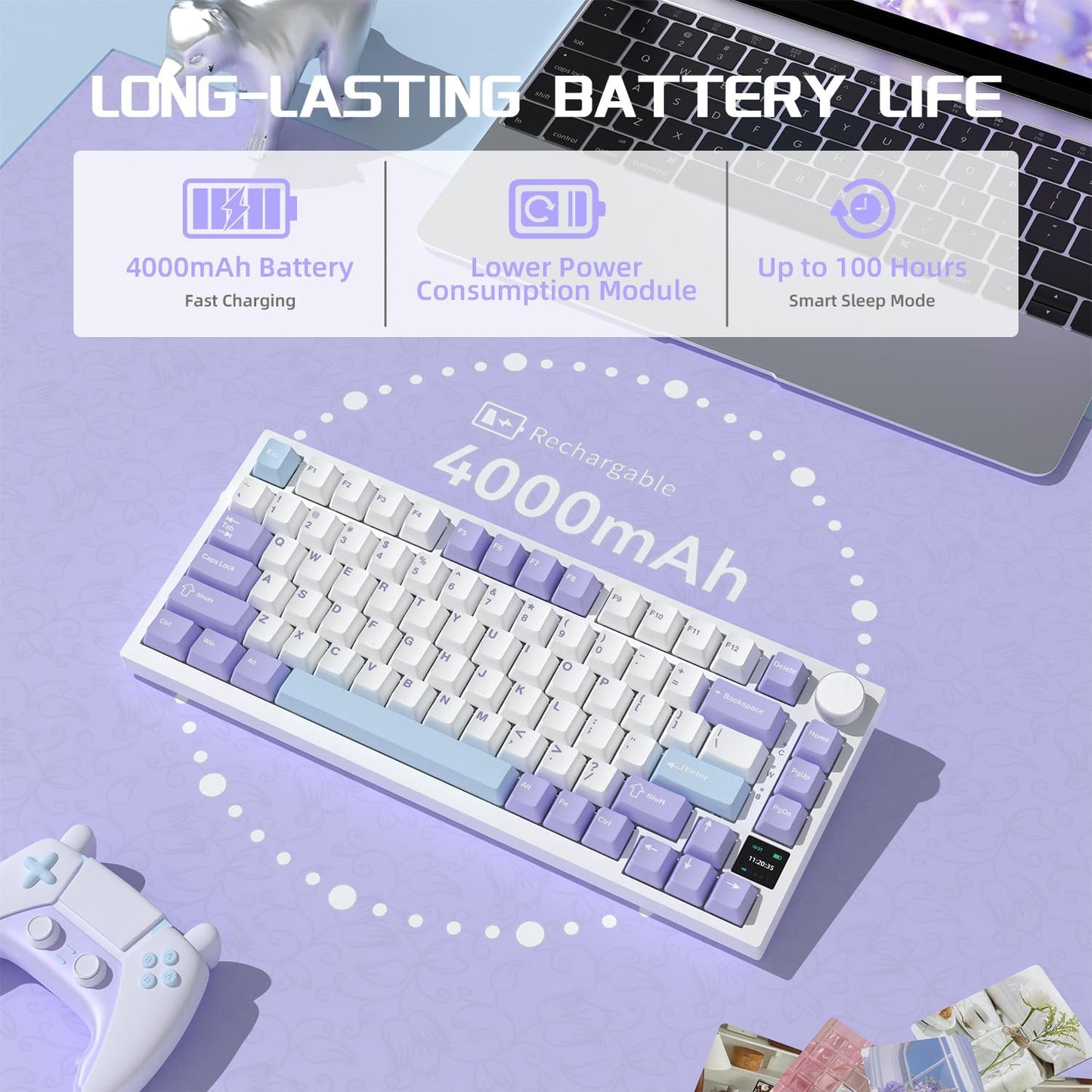 Attack Shark ajazz AK820 Wired Mechanical Gaming Keyboard with Volume Knob Hot Swappable 75% Gasket Keyboard 5-Layer Noise Absorbing Foam PBT Keycap Ice Blue Backlit Blue Switch for PC/Win/Mac-White