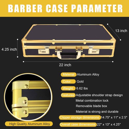 GYKLE Professional Barber Supplies Case, Portable Stylist Suitcase, Hairdressing Tools Storage Case with Handle and Secure Numlock, Barber Salon Stylist Carrying Case (Gold-Black)