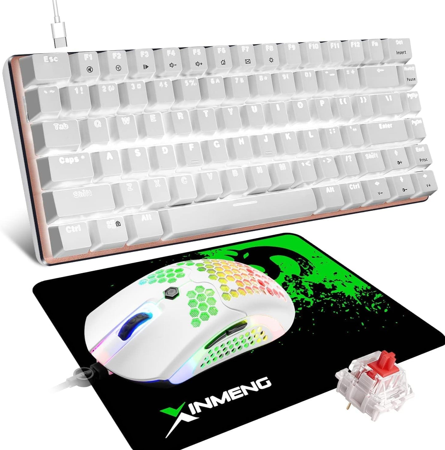 ZIYOU LANG Gaming Keyboard and Mouse and Mouse Pad,Wired Rainbow Backlit Mechanical Keyboard,Superlight RGB Gaming Mouse,12000DPI Optical Sensor,6 Programmable Buttons Mice for PC Gamers(White)